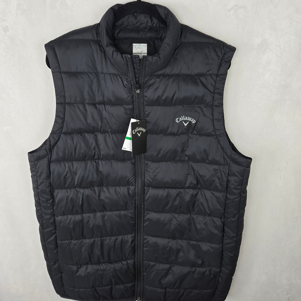 Callaway Men Performance Puffer Vest L Caviar Black Quilted Full Zip Golf Light